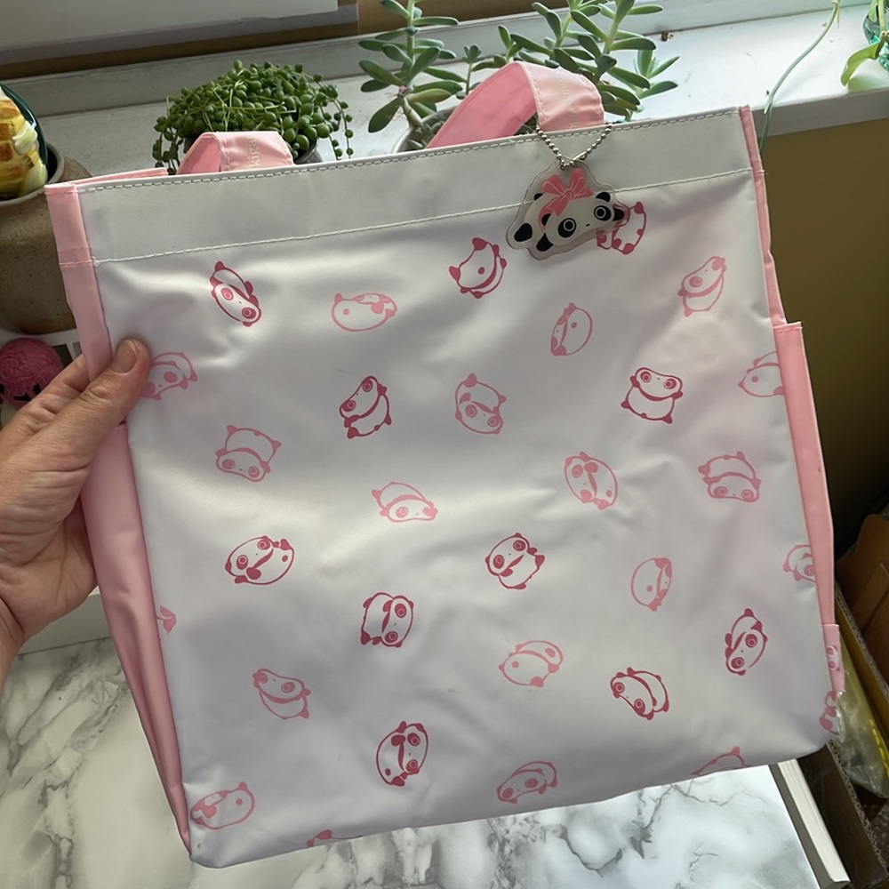 Vintage San-X Tare Panda used tote bag with side pockets.